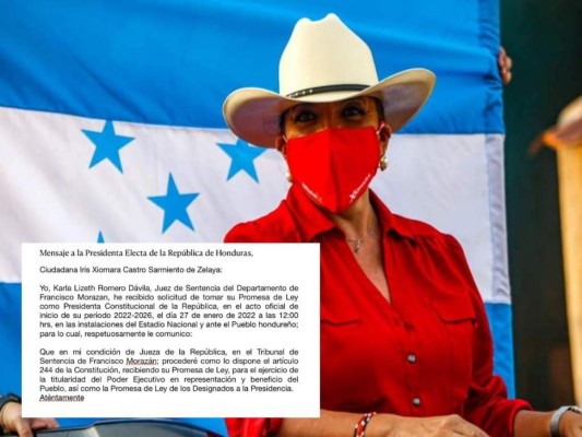 Jueza juramentaría a Xiomara Castro como presidenta de Honduras
