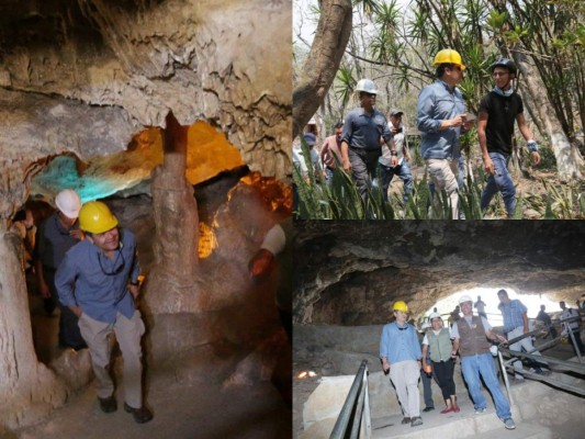 Así disfrutó el presidente Juan Orlando Hernández el recorrido por las cuevas de Taulabé