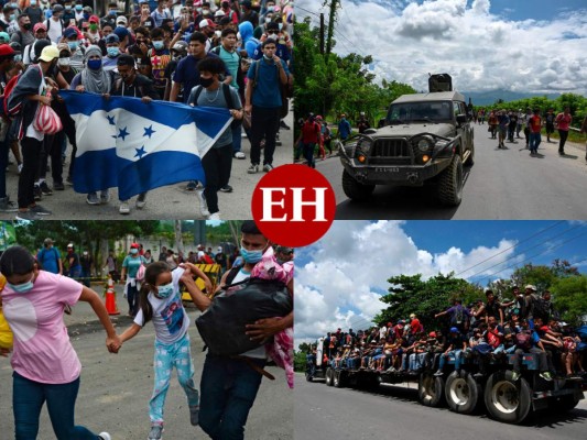 Bajo la lluvia, con niños y expuestos al covid-19, caravana migrante avanza hacia Guatemala
