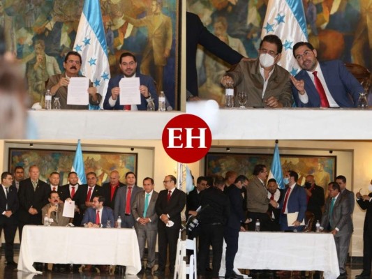 Así estamparon su firma 'Mel” Zelaya y Jorge Cálix para acabar con la crisis legislativa (Foto)