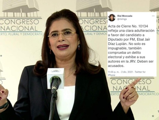Rixi Moncada revela acta con adulteración de votos en el nivel de diputados