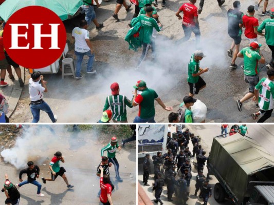 FOTOS: Aficionados y policías se enfrentan afuera del Yankel Rosenthal antes del partido Marathón vs. Motagua