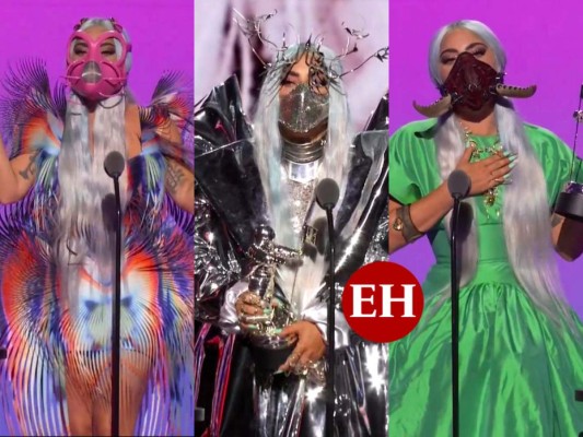 Lady Gaga fue una de las que causó más furor por sus extravagantes mascarillas durante sus presentaciones. Fotos: AP/AFP.