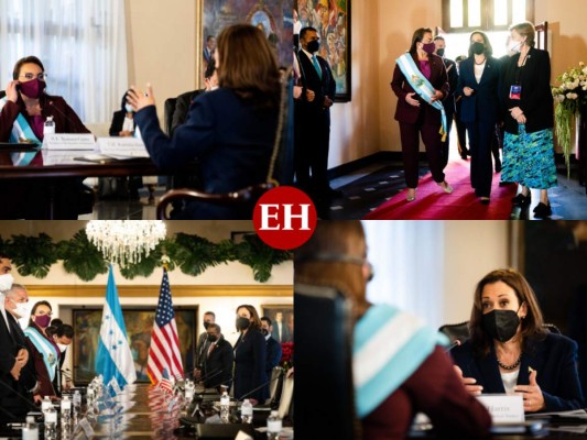 Este jueves reunieron la presidenta de Honduras, Xiomara Castro, y la vicepresidenta de Estados Unidos, Kamala Harris.Aquí recopilamos lo que no se vio en televisión sobre la junta -de unos 50 minutos- entre las poderosas mujeres. Fotos: AFP.