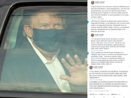 Desde el hospital y con una cascada de tuits, Donald Trump pide el voto (Fotos)