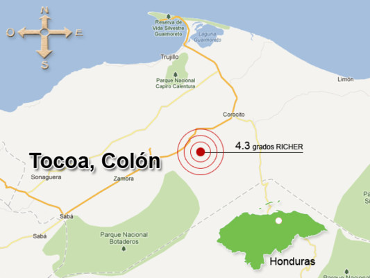 Copeco confirma sismo de 4.3 grados en la escala de Richter en el norte de Honduras