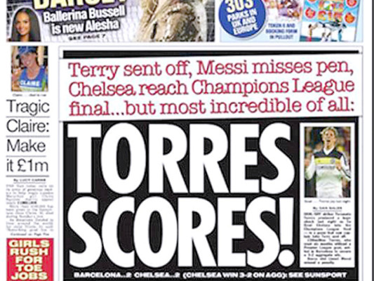 Diario más popular de Inglaterra se burla del gol del Niño Torres