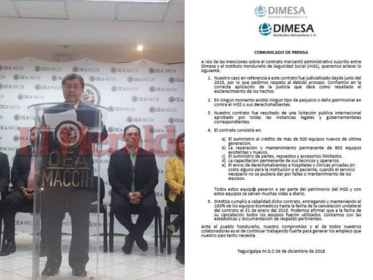 Dimesa S.A. emite un comunicado tras investigación de la Maccih: 'Licitación fraudulenta del Seguro Social'