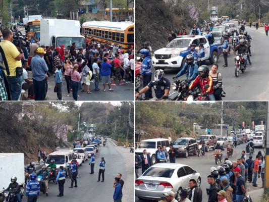 Imágenes del caos vial en la salida al sur ante la toma de calle de los pobladores de la aldea Yaguacire