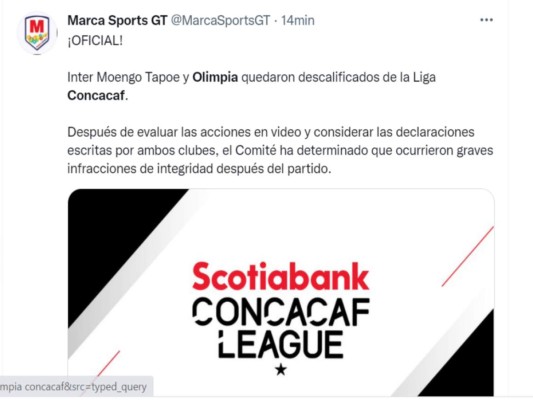 Así informaron medios internacionales la expulsión de Olimpia y el Inter Moengotapoe de la Liga de Campeones de la Concacaf
