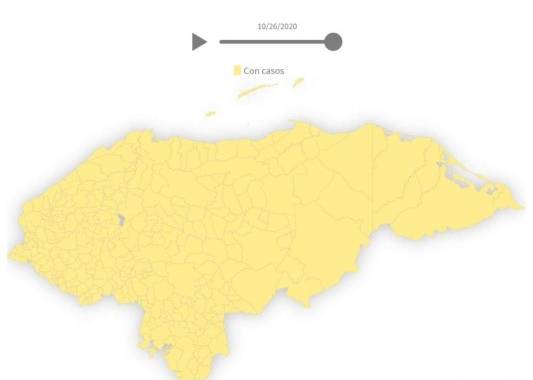 Este mapa de Honduras muestra que todos los municipios reportan al menos un contagio de covid-19. Siete meses y medio le tomó al covid-19 penetrar en todos. Al menos así lo indica el monitoreo diario realizado por la Unidad de Datos de EL HERALDO a partir de los boletines oficiales de Sinager.