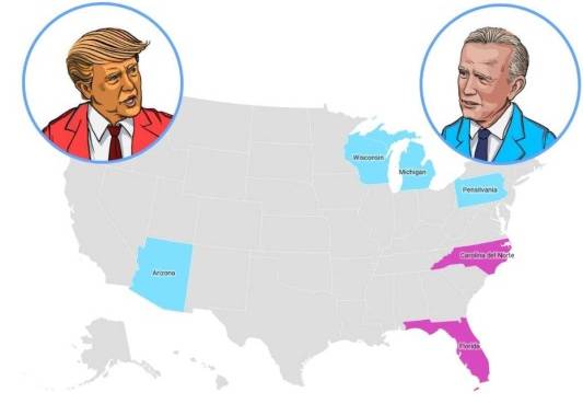 Pensilvania, Míchigan, Wisconsin, Florida, Arizona y Carolina del Norte se llevan ese título de estados pendulares en Estados Unidos por no decantarse por un partido político.
