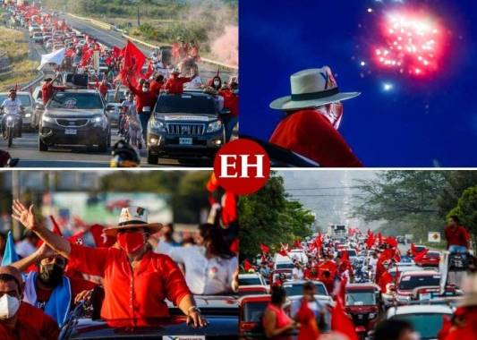 La precandidata presidencial, Xiomara Castro de Zelaya, fue recibida con una enorme caravana de vehículos en Cortés, zona norte de Honduras. Fotos: Cortesía.