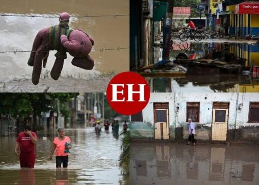 El municipio de La Lima, Cortés, fue una de las regiones que se perdió entre el agua que dejaron las tormentas tropicales Eta e Iota. Sus habitantes salieron del lugar ante la primera embestida de los fenómenos naturales que dejaron luto, dolor y destrucción en la zona norte que todavía no se recupera. Foto: Agencia AFP.