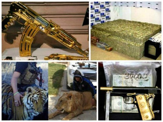 'Chapo' Guzmán: Sus armas de oro, pilas de dinero, leones y demás lujos