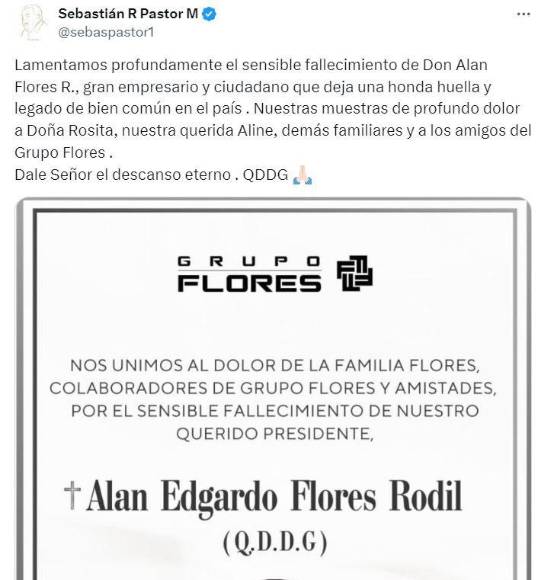 Empresa privada lamenta trágica muerte del empresario Alan Flores, presidente de Grupo Flores
