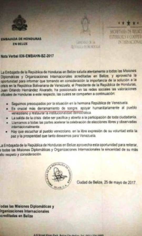 El documento cuestionado por la canciller venezolana Decy Rodríguez (Foto: El Heraldo Honduras/ Noticias de Honduras)