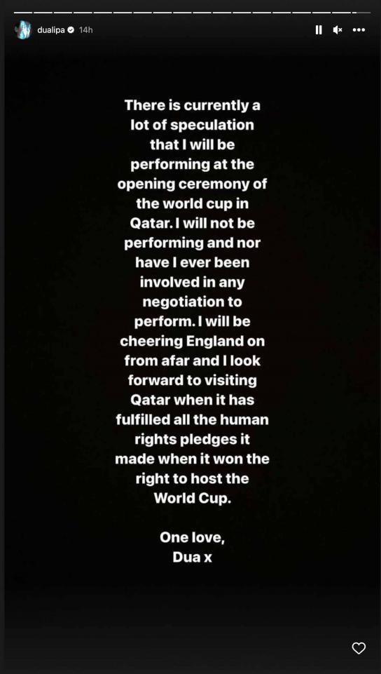 Dua Lipa aseguró que se presentaría en Qatar cuando se respeten los derechos humanos.