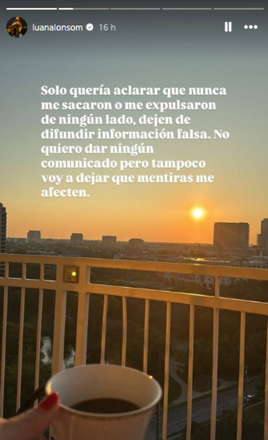 El mensaje de Luana Alonso en sus redes sociales tras los rumores de su expulsión.