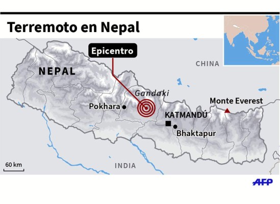 Terremoto en Nepal deja al menos 1,400 muertos