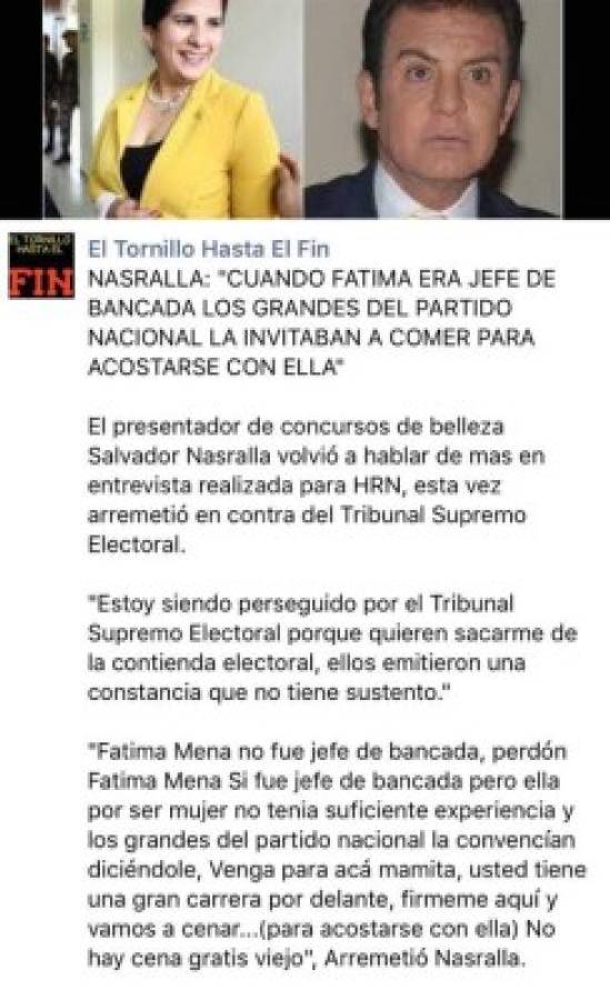 Mensaje publicado en Facebook en la cuenta El Tornillo Hasta El Fin.