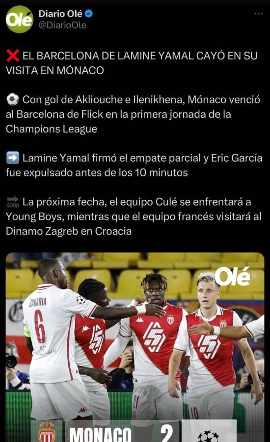 “Miedo en Champions”: así reaccionó la prensa tras derrota de Barcelona ante Mónaco