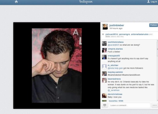 Crece la provocación de Bieber y la réplica de Orlando Bloom