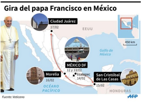 Papa 'contento' por su viaje a México, donde le espera una valla humana 'de luz'&nbsp;&nbsp;