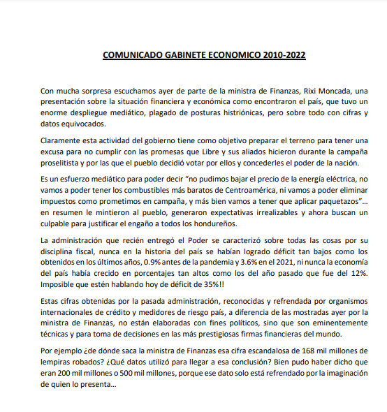 Pronunciamiento Gabinete Económico 2010-2022