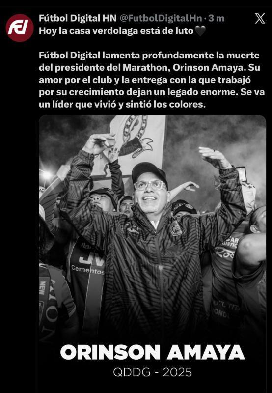 Rely Maradiaga se quiebra y lanza promesa tras la muerte de Orinson Amaya, presidente de Marathón