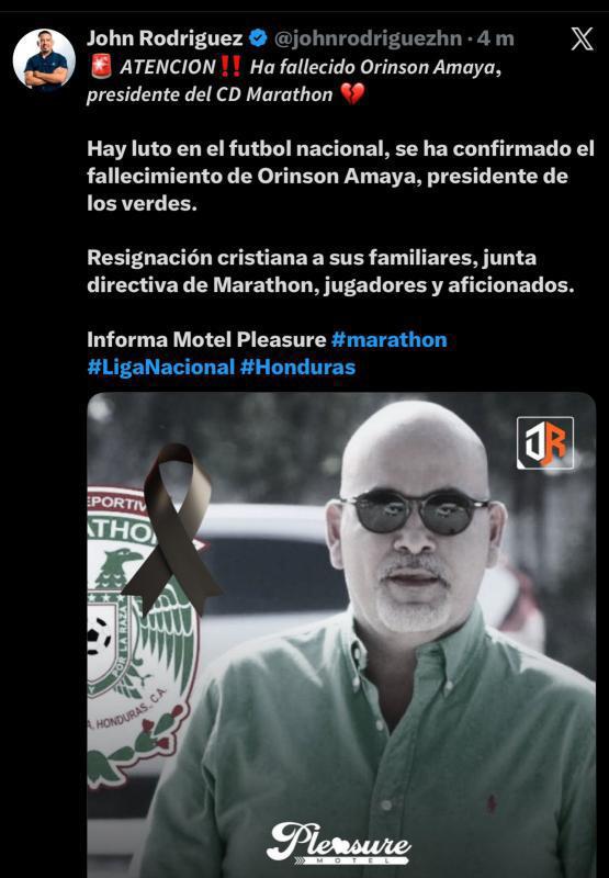 Rely Maradiaga se quiebra y lanza promesa tras la muerte de Orinson Amaya, presidente de Marathón