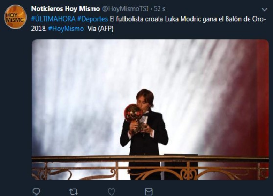 Reacciones en Twitter tras el nombramiento de Luka Modric como Balón de Oro