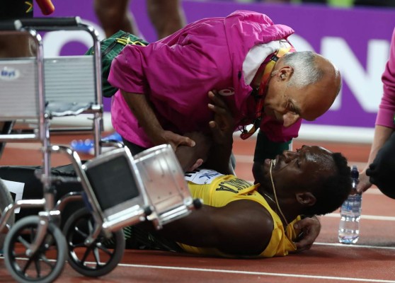 Las tristes imágenes de la lesión de Usain Bolt en Londres 2017