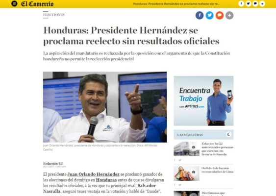 Esto dicen los medios internacionales sobre las elecciones de Honduras