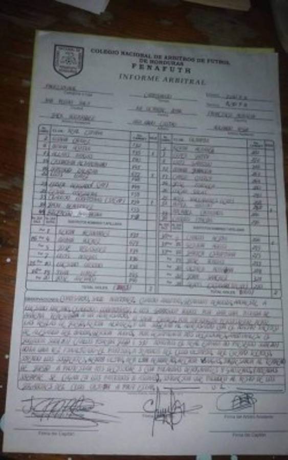 El acta del juego: Henry Oliva, Nerlin Membreño y Héctor Vargas ingresaron al terreno de juego a protestar las decisiones con palabras denigrantes y groseras (‘mierdas, siempre se cagan en los partidos, basuras’), situación que provocó al resto de jugadores de Olimpia a protestar después”.