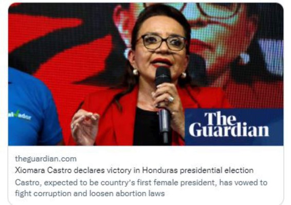 Así informan medios internacionales la virtual victoria de Xiomara Castro