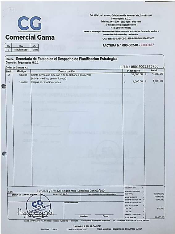 $!Factura de compra de boletos aéreos a Comercial Gama, dedicada a la venta de materiales de construcción.