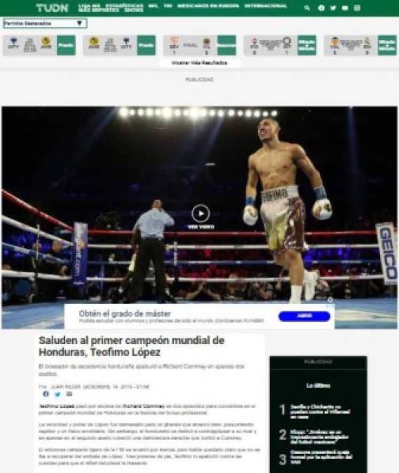 FOTOS: Hondureño Teófimo López acapara las portadas de medios internacionales