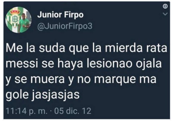 Critican al Barcelona por fichar a Junior Firpo, jugador que le deseó la muerte a Leo Messi