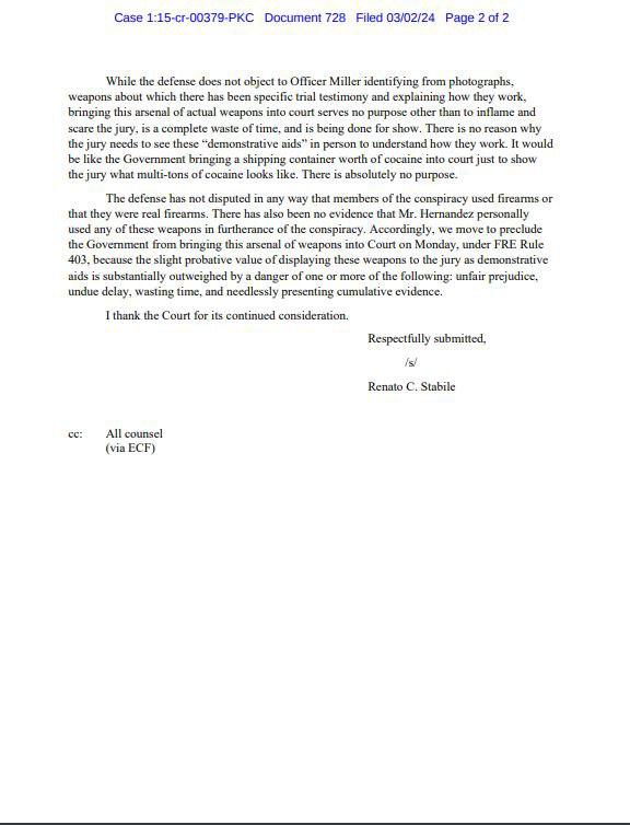 $!Defensa de JOH solicita que se prohíba mostrar ejemplos de armas reales durante juicio