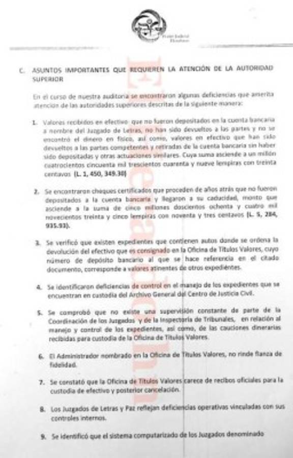 El informe de Auditoría Interna del Poder Judicial al que tuvo acceso EL HERALDO (Foto: El Heraldo Honduras/ Noticias de Honduras)