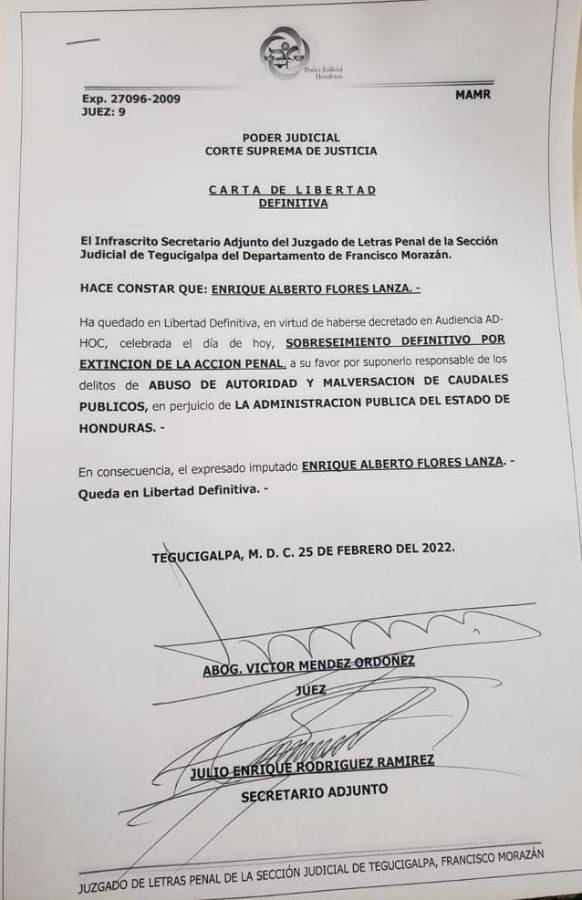 Exministro Enrique Flores Lanza obtiene carta de libertad por Ley de Amnistía