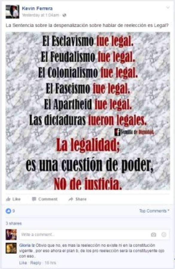 Los últimos mensajes del dirigente liberal Kevin Ferrera en Facebook