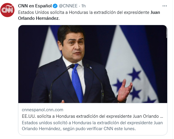 Así informa el mundo la solicitud de extradición del expresidente Juan Orlando Hernández