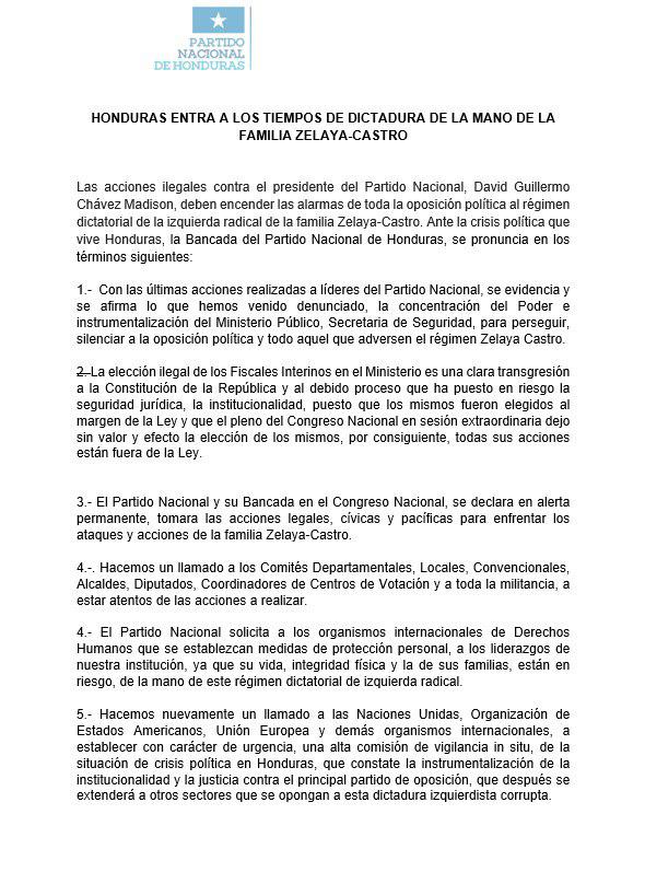Partido Nacional denuncia instrumentalización del MP y se declara en alerta