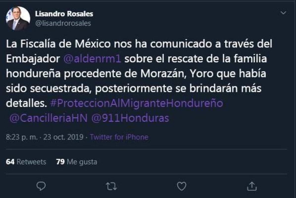 Rescatan a madre e hijos hondureños que estaban secuestrados en México