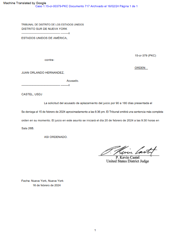 $!Esta es la notificación en la que el juez Castel ratifica el comienzo del juicio.