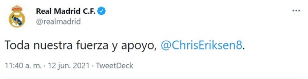 El mundo del fútbol se solidariza con Christian Eriksen