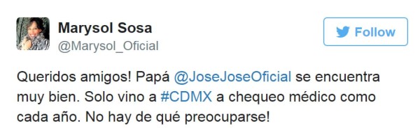 Hija de José José aclara el estado de salud del cantante