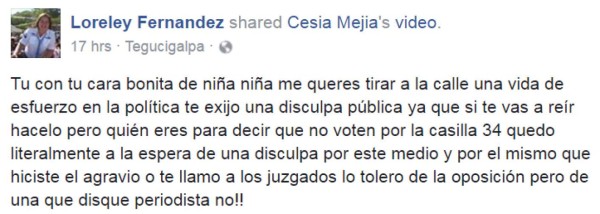 Aspirante a diputada Loreley Fernández reacciona ante carcajadas de la periodista Cesia Mejía por su spot político